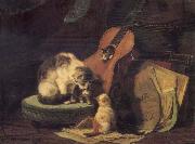 Cat,book and fiddle Henriette Ronner